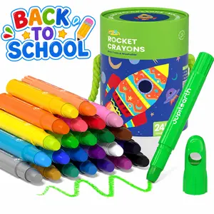 JUPITEARTH silky crayons 24-Color Twistable Coloring Crayons - Rocket Head Style, Non-Toxic Washable, Ultra-Smooth Strokes, Easy-to-Grip, with Storage Bucket, Glitter, Kids Stuff, Toddler Art Supplies, Ideal  back to school shopping summerwins
