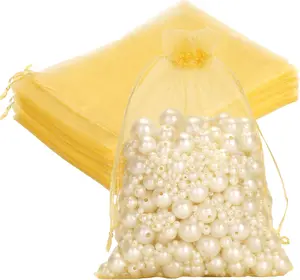 G2PLUS 25PCS Gold Organza Bags 5X7 Inches, Sheer Mesh Jewelry Pouches, Organza Gift Bags with Drawstring for Candy, Jewelry, Wedding Party Favors