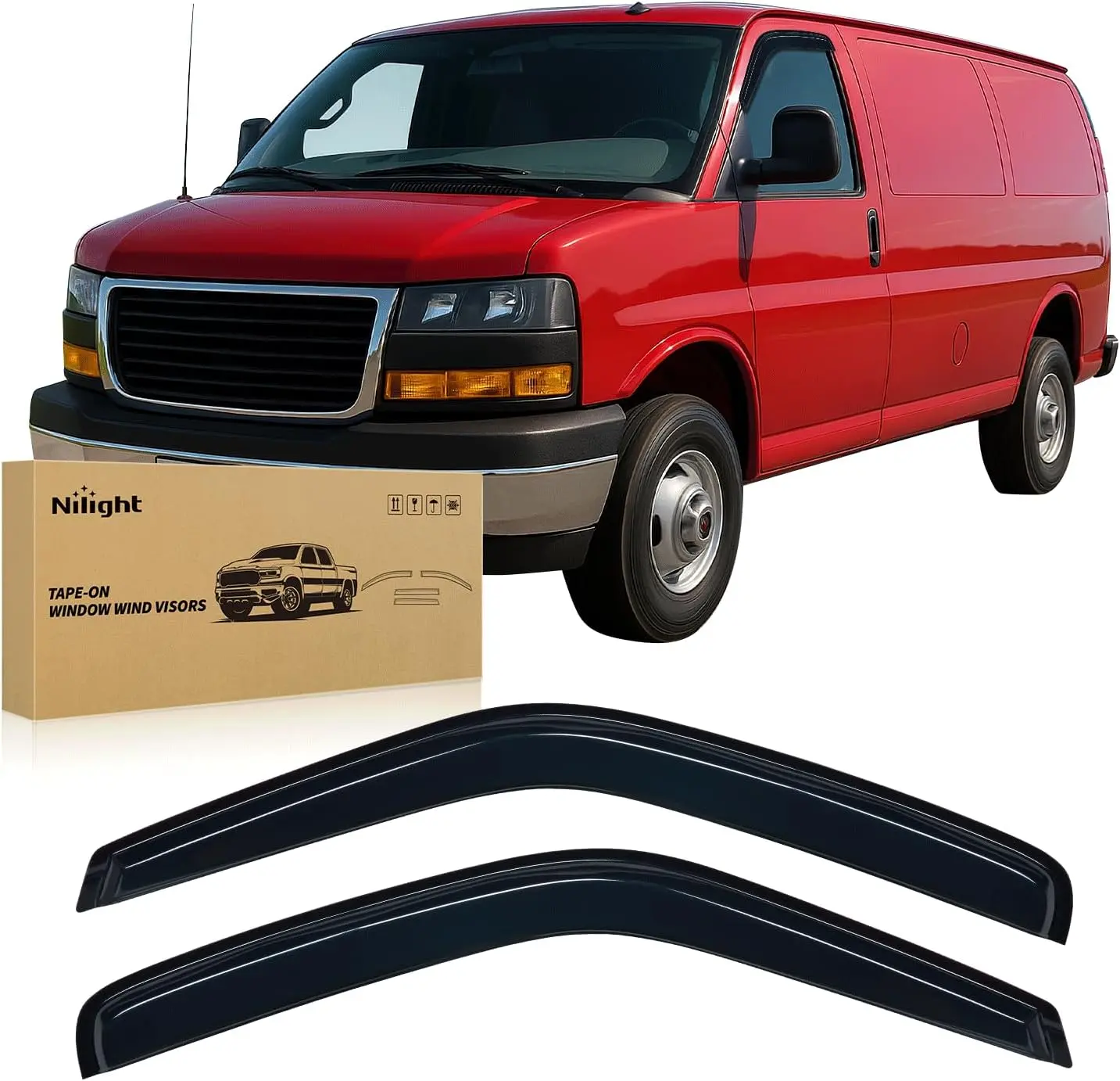 Nilight Tape-On Side Window Visors - 2PCS Automotive Car Accessories, Vent Wind Deflectors for GMC/Chevy 1500, Chevrolet Express Van 1500 (1996-2014) Chevy Accessories, Rainproof & Anti-Mirror Fogging, Glass Wind Guard