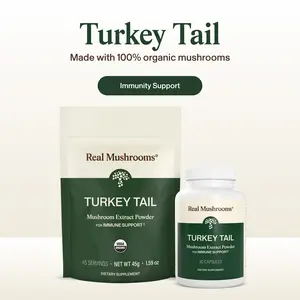 Real Mushrooms Organic Turkey Tail Capsules | Turkey Tail Mushroom for Immune & Gut Support | Over 30% Beta-Glucans | 100% Mushrooms, No Fillers