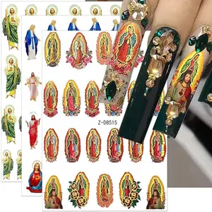 6 Sheets Bronzing Virgin Mary Nail Stickers, 3D San Judas Tadeo Nail Art Stickers Jesus Nail Decals San Judas Nail Sticker Self-adhsive Stickers for Nails Religious Nail Design Nail Supplies