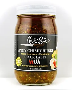 Nick B's Spicy Bold Parsley Base Chimichurri Spicy Sauce Mix - Gluten-Free Black Label Glass Jar, 12-Month Shelf Life, Ambient Storage, Marinade & Condiment, Fresh Parsley, Garlic, Extra Virgin Olive Oil, Red Vinegar, Spices, Chili, Rich Flavor