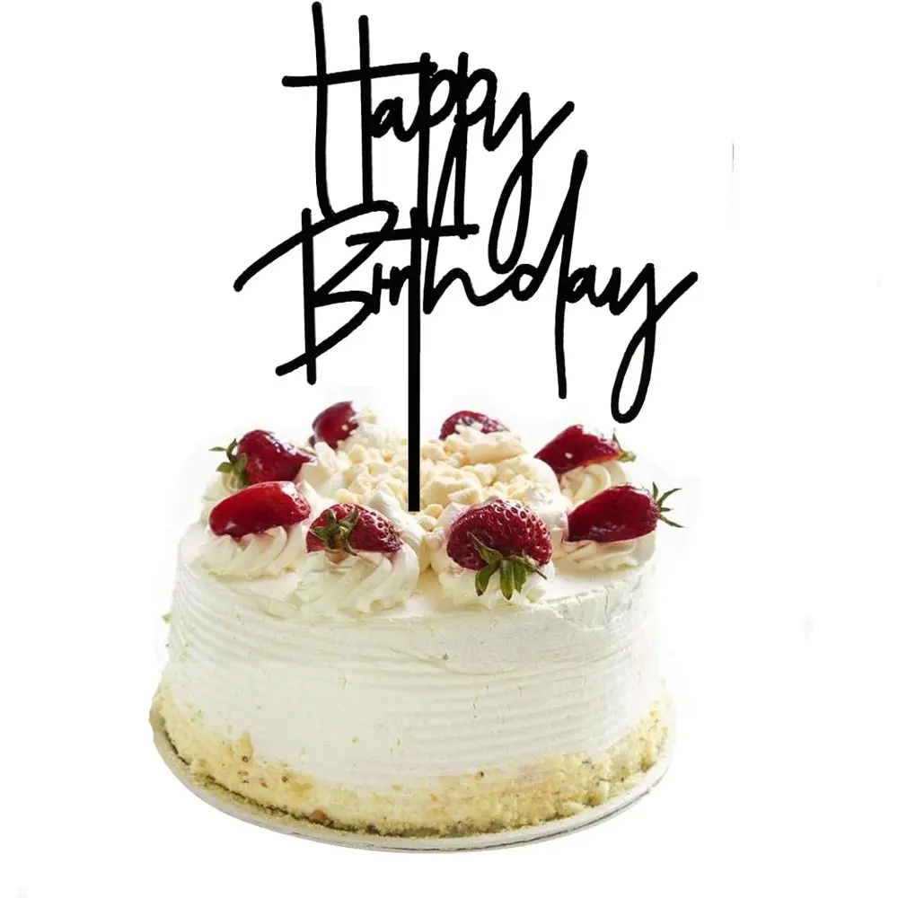 Black Acrylic Happy Birthday Cake Topper Decorations - 4 Pcs (3,11 Sizes), 5.3 in Length, 3.9 in Width, Handwashed Festive Party Home Supply, Birthday Cake & Cupcake Toppers, Baking Accessories