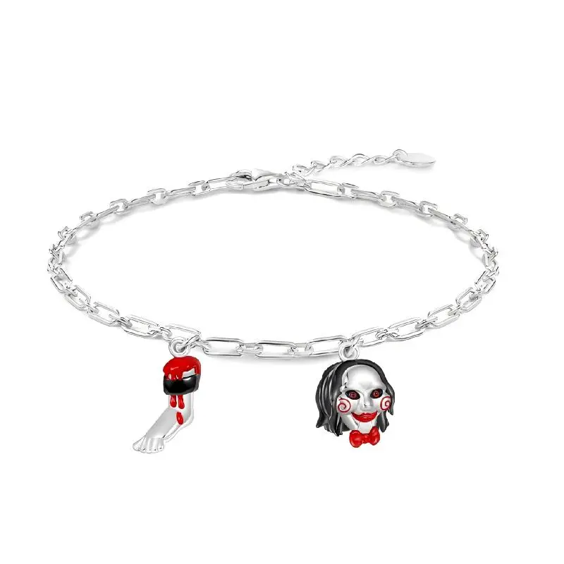 Gnoce Horror SAW Billy The Puppet Severed Leg Chain Bracelet - Unisex Scary Creepy Costume Jewelry, Halloween Role Play Accessory for Fans of the SAW Franchise, Scary Creepy Bracelets & Bangles