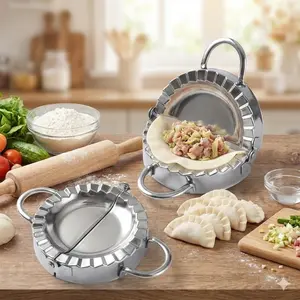 Premium Dumpling Maker Set: Durable Stainless Steel with Embossed Patterns, Non-Stick Dough Cutter, Filling Scoop, and Flour Ring for Efficient Handmade Dumplings, Wontons, and Ravioli. Essential Kitchen Tool.