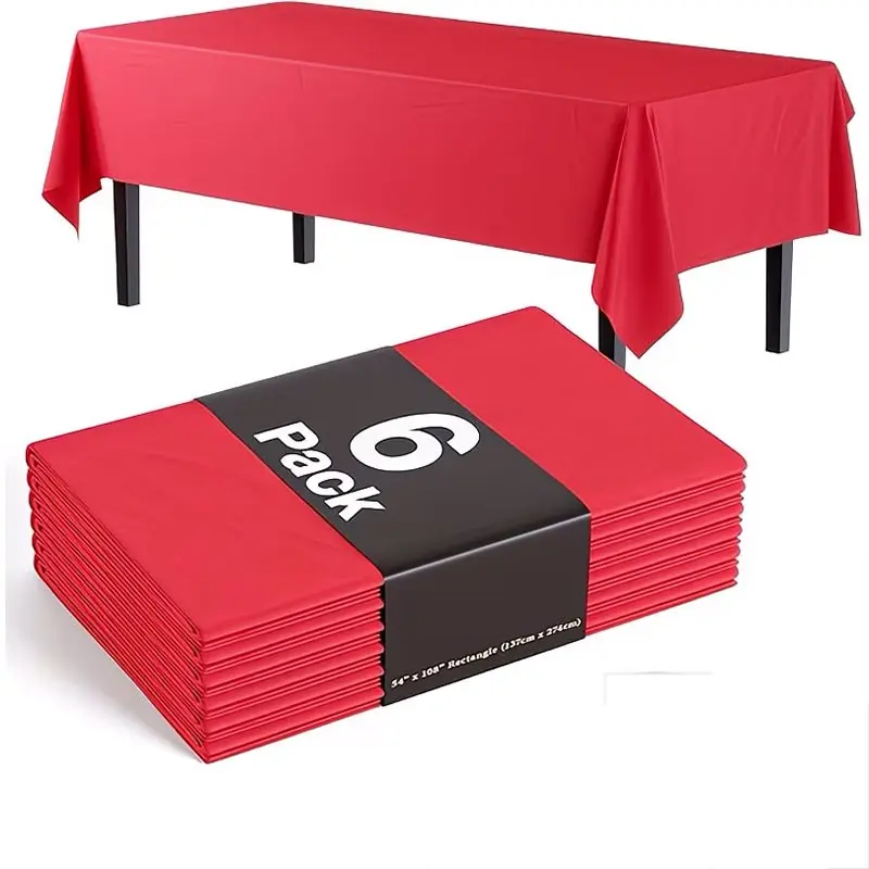 6-Pack Disposable Plastic Tablecloths 54"x72", Durable Large Party Tablecloth for Weddings, Birthdays, Buffets, Party Decor Supplies, Easy Cleanup, Table Cover