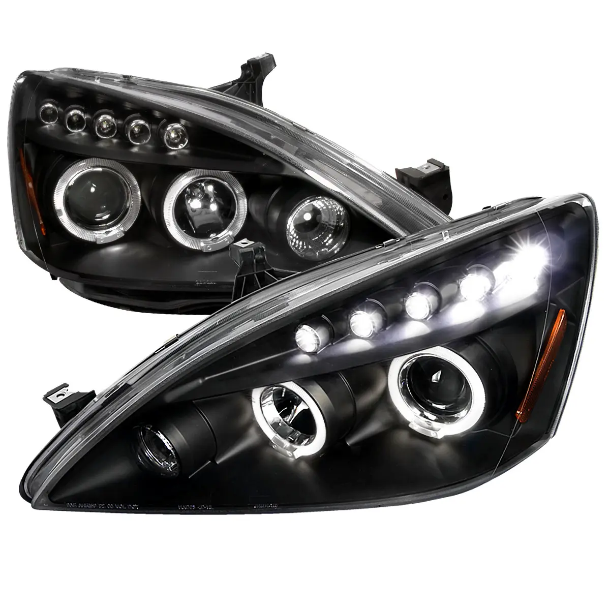 SPEC-D TUNING Vehicle-Specific LED DRL Conversion Headlamps - 2003-2007 Accord Dual Halo Projector Headlights, Matte Black Housing, High/Low Beam, Aftermarket Headlights Lighting Assemblies & Components, Conversion Headlights