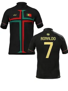 Portugal National Team Cristiano Ronaldo #7 Special Edition Red Cross Print Soccer Jersey Breathable Quick Dry Mesh Short Sleeve Football Shirt for Portugal Fans, Ronaldo Supporters & Football Collectors