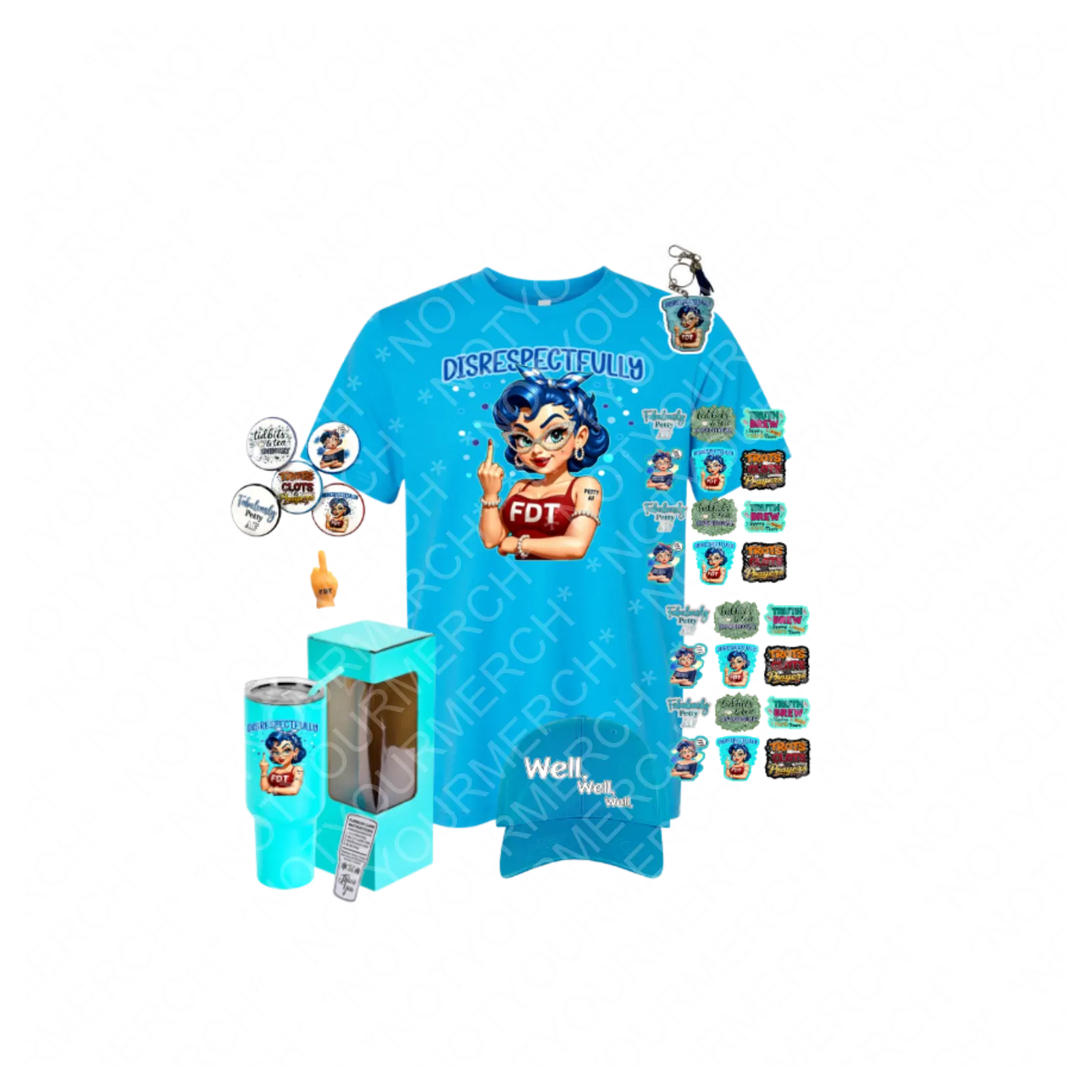 Disrespectfully Bundle – FDT Shirt, 40oz Tumbler, Hat, Finger Ring, Keychain, Sticker Set, Buttons | Political Gift Box