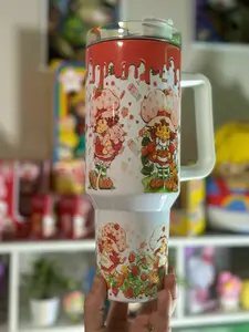 40oz Retro Strawberry Girl Stainless Steel Tumbler, Strawberry Vintage Tumbler Sublimated