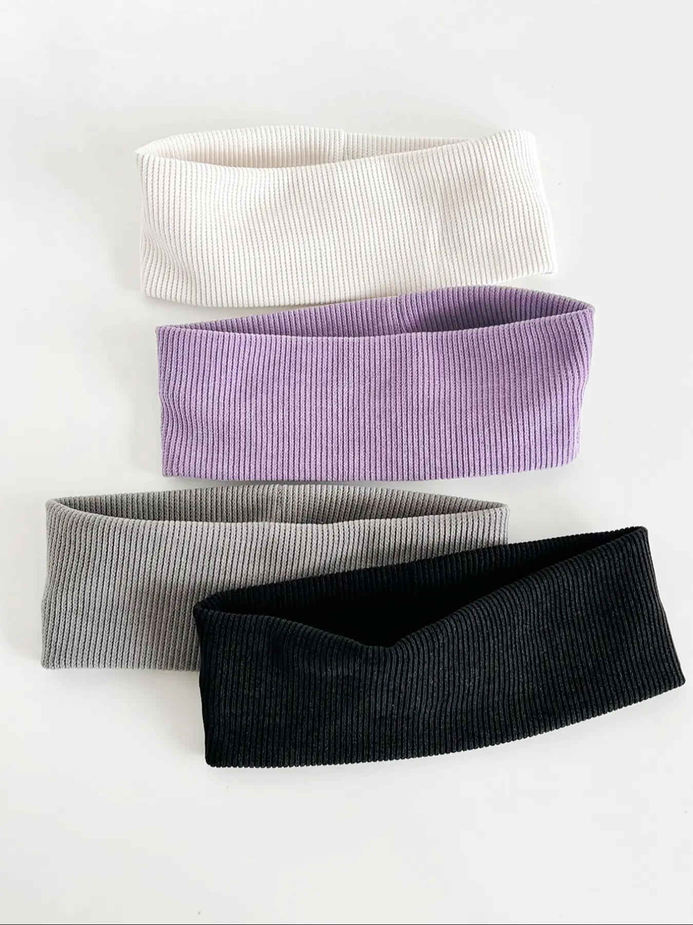 4pcs Korean Striped Knitted Wide Hairbands Set, Soft Headband Head Wrap, Unisex Casual Fashion Accessory, Daily Wear, Sports Gym, Sports Headbands, Workout Headband, All Seasons