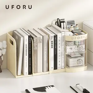 UFORU Adjustable Bookshelf Desktop,Organizer Box Book Stand,Office File Storage Student Drawer,Kids Pen Holder with Shelves and Compartments