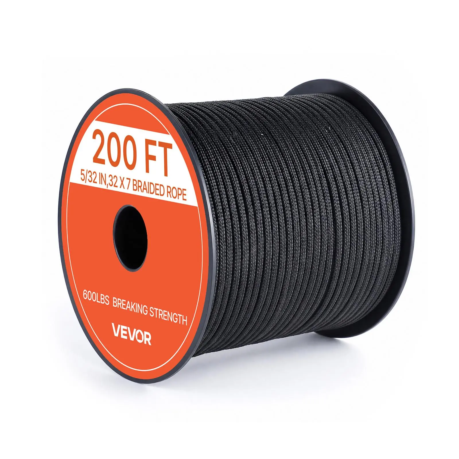 VEVOR Paracord Ropes, 5/32 in x 200 ft Nylon 550 Tactical Survival Cord, 7-Strand Heavy Duty Utility Rope with 600 lbs Breaking Strength, for Outdoor Camping & Bracelets, Black
