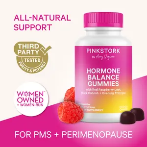Pink Stork Hormone Balance Gummies for Women | PMS + Perimenopause | Red Raspberry Leaf, Black Cohosh, Vitamin C, Methylated Folate, Evening Primrose Oil | Vegan, Gluten-Free | Women Owned
