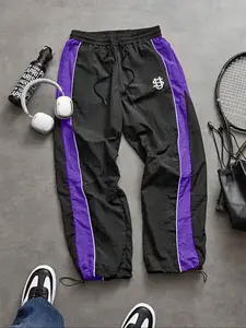 Men's Fashion Casual Striped Outdoor Sports Pants, Nylon Fabric, Unique Print, Waist Drawstring, Ankle Elastic Adjustable, Perfect for Daily Wear, Outdoor Activities Trousers