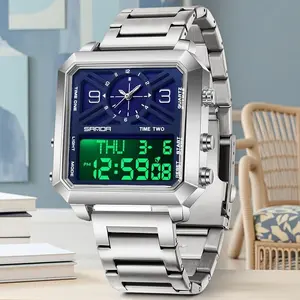 Men's steel watchband, dual display, multi-function countdown timer, water-resistant for daily use