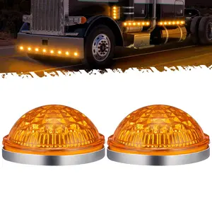 Partsam 2Pcs 17LED Amber Watermelon Lights Side Marker Turn Signal Lights with Steel Stainess Bezel Replacement for Kenworth Peterbilt Freightliner Trucks