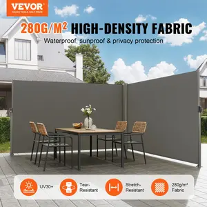 【Summervibes】VEVOR Retractable Side Awning, 71''x 236'' Aluminum Outdoor Privacy Screen, 280g Polyester Water-proof Retractable Patio Screen, UV 30+ Room Divider Wind Screen for Patio, Backyard, Balcony, Gray