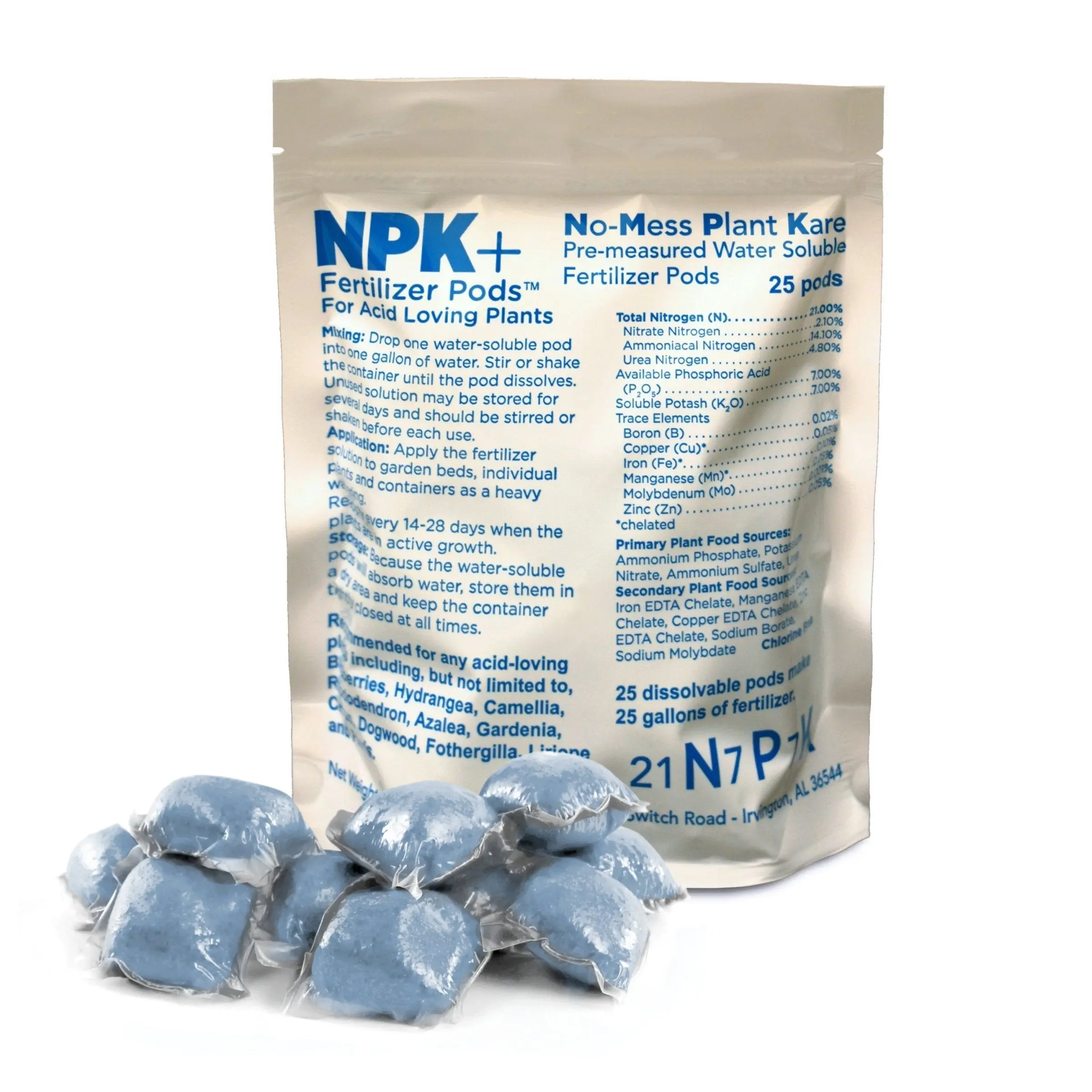 NPK+™ Fertilizer Pods for Acid-Loving Plants (21N-7P-7K)