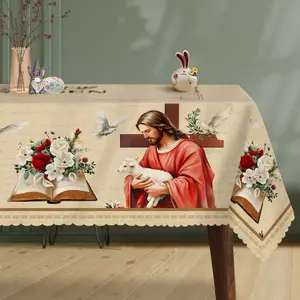 1pc of Easter-Themed Table Cover Featuring a Design of a Dove Symbolizing Peace - Made of Polyester, Rectangular Shape, Suitable for Home Decoration, Kitchen, Dining Area, Or Patio - a Great Gift for Those of Faith