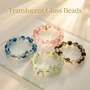 Women's 9-Pack Glass Beads Bracelets - Minimalist Boho, Simple Colorful Stackable 7" Wrist Accessories, Eco-Friendly Fashion Bands for Daily Wear & Gifting, Female Costume Jewelry (Spring Glow Up Shop)