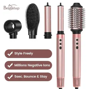 Brightup 5-in-1 Curling Wand Set Upgraded Straightener Brush Automatic Air Curling Iron Hair Styling Tools Hot Cold Air Hair Styler for Fast Drying Curing Volumizing Styling