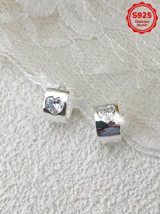 Korean Style Heart Zircon Earrings for Women, S925 Silver Color Elegant Ear Cuffs, Unique Design Party Wear Jewelry, Zircon Stud Earrings
