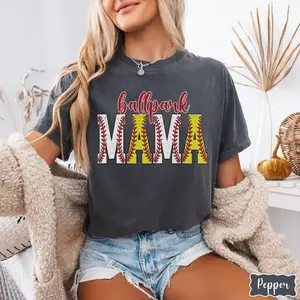 Softball and Baseball Mama Comfort Colors® T-Shirt - Cute Softball Season Graphic Tee - Ballpark Mom Game Day Shirt - Trendy Baseball Season Sports Apparel
