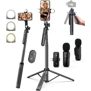 Vlogging Kit for /Android, 71" Selfie Stick Tripod for  with Light,  Remote & Microphone, Adjustable Phone Tripod for /YouTube Starter Content Creator Essentials Kit