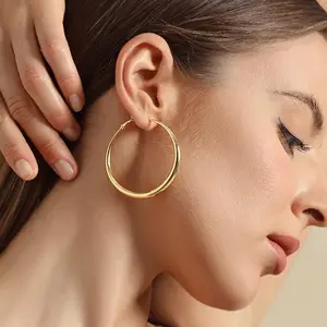 Chunky Hoop Earrings for Women 18K Real Gold Plated Thick Round Gold Hoops Earrings Hypoallergenic Tube Statement Earring Gift