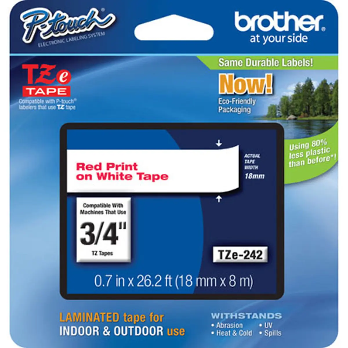 Brother TZE242 TZe Standard Adhesive Laminated Labeling Tape, 3/4-Inch w, Red on White