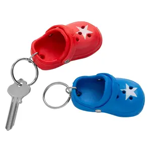 2" Patriotic Slipper Red & Blue Rubber Charm Keychains - 12 Pc.