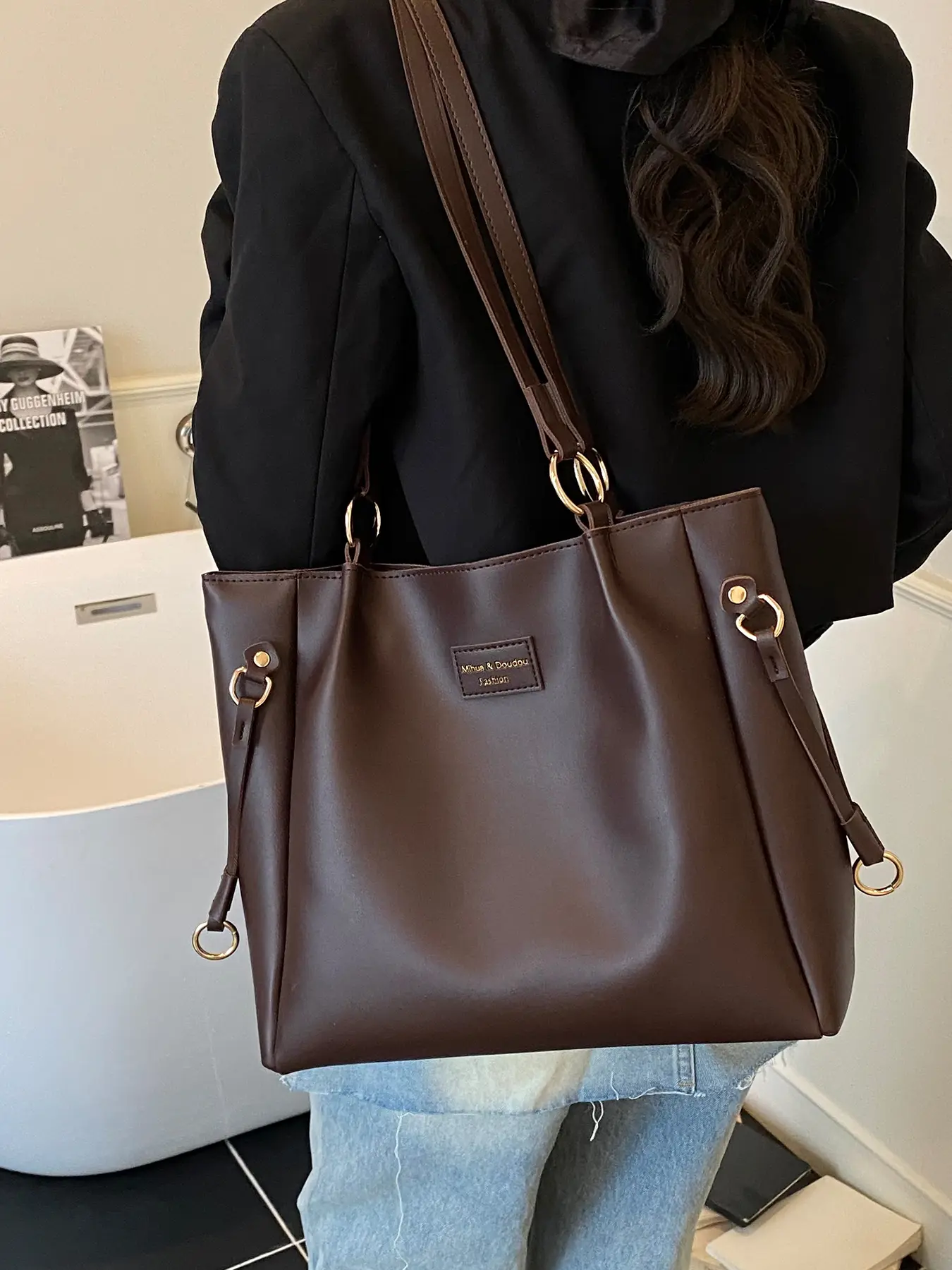 Women's tote bag, solid color, shoulder bag, casual and simple, suitable for college students' campus travel, work commuting, shopping, Minimalist tote bag, Casual commuter bag, Daily commute bag