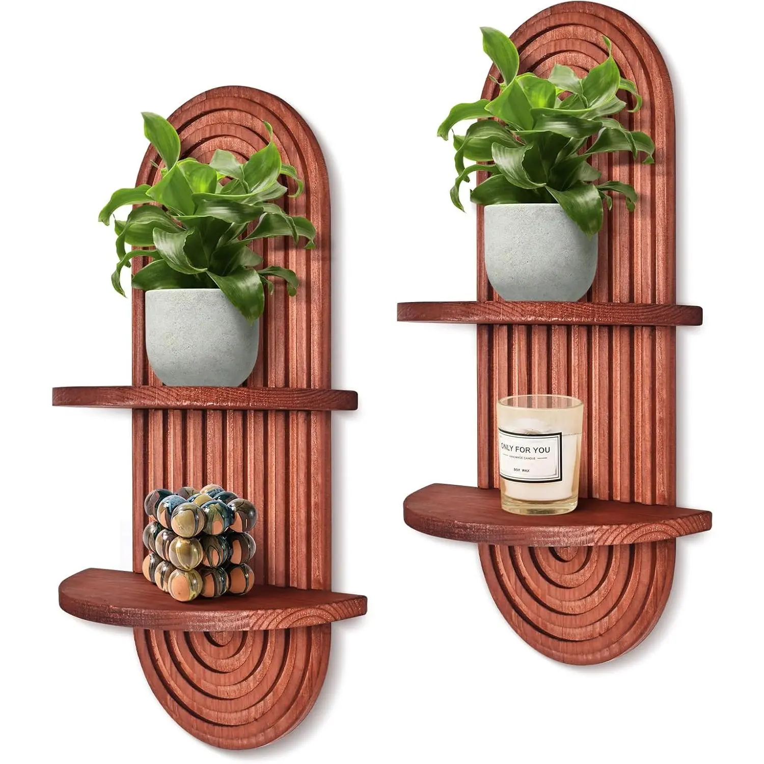 Boho Wall Shelf, 2 Pcs Mid Century Shelves, Double Shelves, Decorative Bohemian Rainbow Hanging Shelves for Bathroom, Bedroom, Kitchen, Living Room, Laundry Room