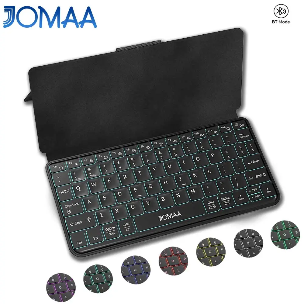 Bluetooth Travel Keyboard with Dual Device Pairing, RGB Backlit Keys, Long Battery Life Portable Keypad with Any-Angle Stand for Smartphones, Tablets, iOS,Android iPad,Z Fold,Galaxy Tabs and Phones