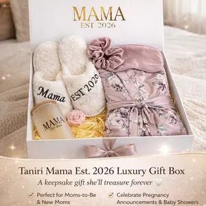 Taniri Mama Est 2026 Luxury Gift Box for Mom to Be, Pregnancy Announcement Gift Basket, New Mom Pampering Set with Robe, Slippers and Tumbler, Soft Cuddly Gift, Mothers Day Box, Gift Decoration, Floral Party Gift Pack