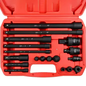 18-Piece Drive Impact Socket Set CR-V Steel Construction with Extension Bars Adapters & Universal Joint Tools 4-Point Wrench in Red Case TikTokShopBacktoSchool