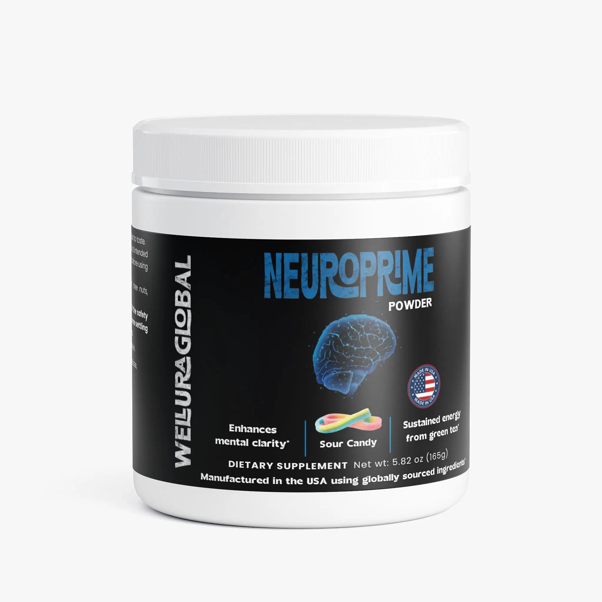 Wellura NeuroPrime Edible Focus Powder - Sour Candy Flavor Cognitive Support Supplement with Alpha-GPC, Natural Caffeine - 165g Health & Fitness Dietary Supplement