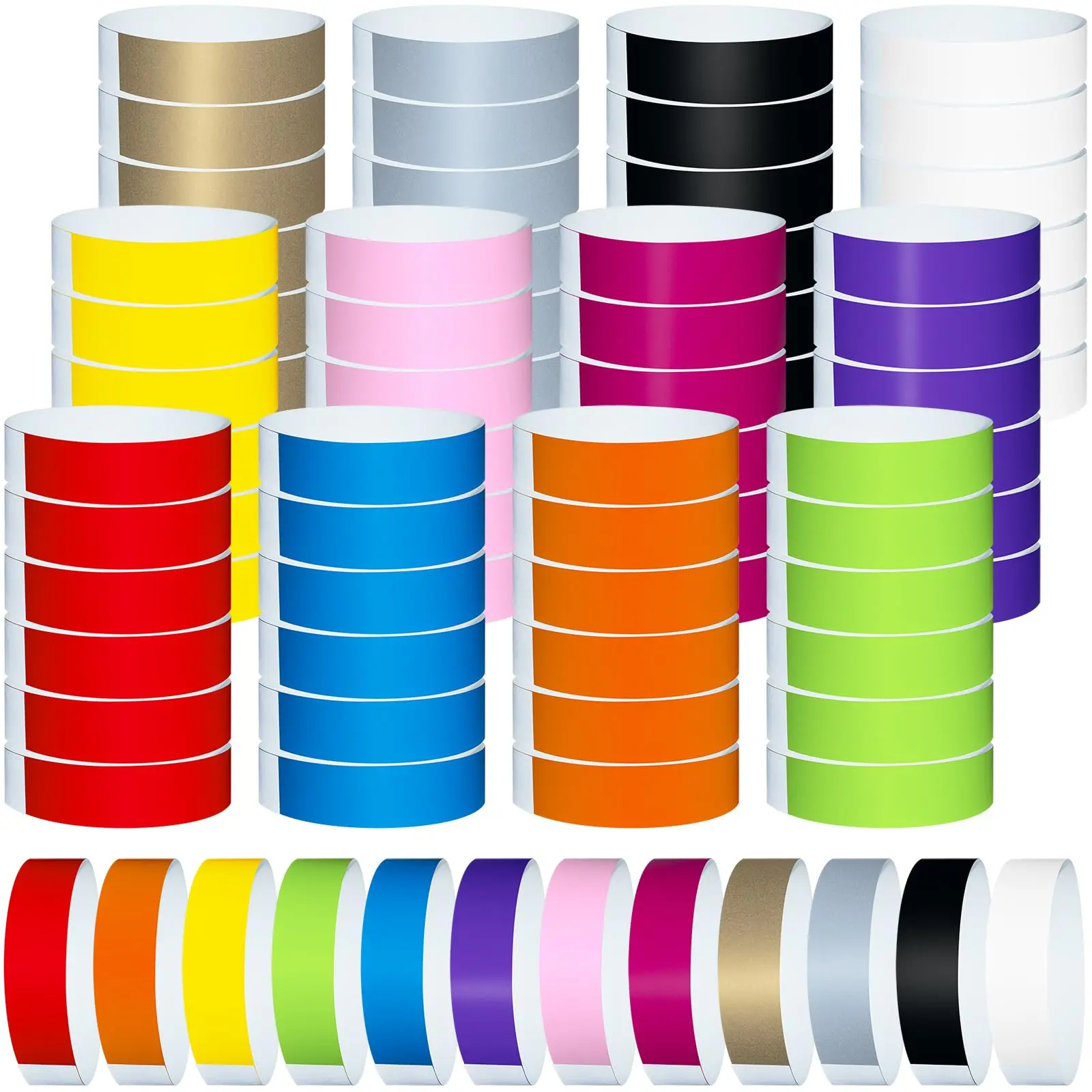 1200PCS Plastic Paper Wristbands for Events Neon Color Wrist Bands Concert Identification Wristbands Paper Bracelets Wristbands Party Hand Bands, Multicolor