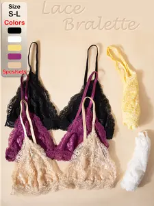 5PCS Ultra-Thin Lightweight Bra, Bridal Lingerie for Women, Lace Bralette for Small Busts, Floral Ladies Underwear, Soft Seamless Sexy Bra Holiday Season, Unlined Strappy Bra