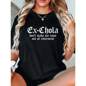 Women's Fitted 100% Cotton Cartoon Pattern Mexican Chicana T-Shirt - Crew Neck, Short-Sleeve, Christmas Casual Streetwear Top, Shortsleeve, Tshirt