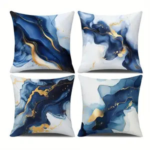 4pcs,  Abstract Themed Throw Pillow Covers, Featuring an Abstract Fluid Design with a Golden Texture, Home Spring Décor Products, Suitable Living Room, Bedroom, Sofa and Bed Decoration, 2D Flat, Single Sided Printing, No Pillow Core