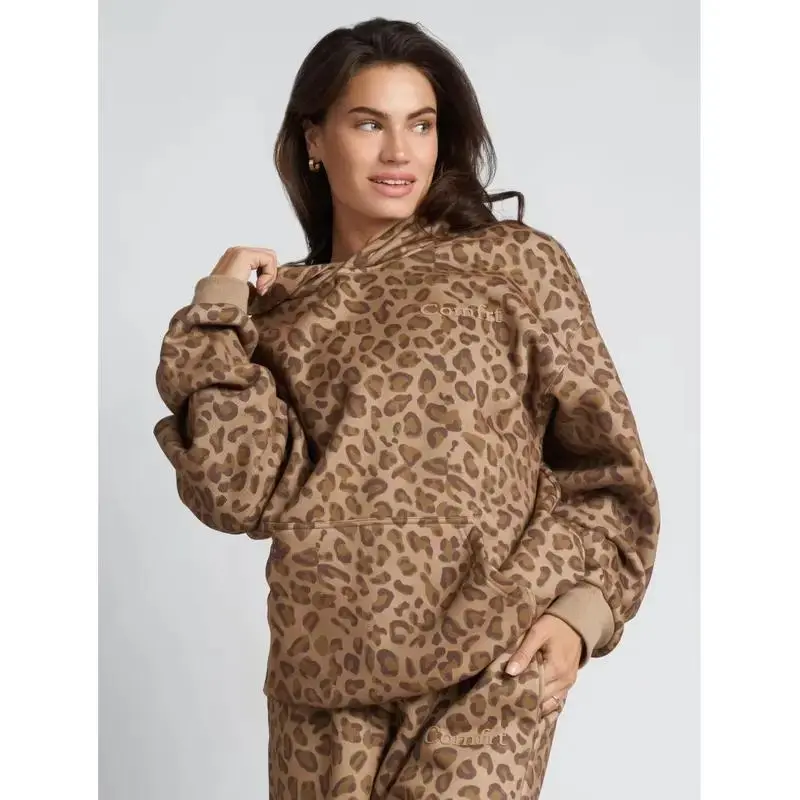 Brown Leopard Comfort Camo Hoodie Matching Sweatpants, Unisex Lightweight Cheetah Style Print Full Set for Men Women, Streetwear Outfits 2025, Perfect Gift. Gift For Men And Women