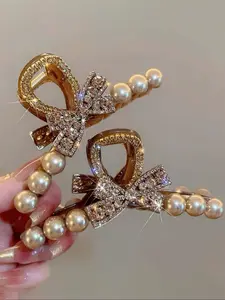 Faux Pearl & Rhinestone Decorated Hair Claws, Elegant Bow Design Hair Accessories for Women & Girls, Trendy All-match & Exquisite Hair Claws for Daily Use, Hair Clip, Hair Claws Set
