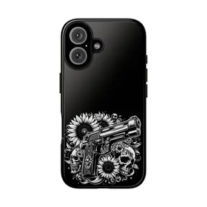 Sunflower Skull Gun phone case | floral pistol design