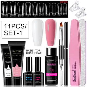 Gel Nail Extension Set, 1 Box Polymer Nail Set Starter Set, Poly Gel Nail Kit Complete, Clear White Pink Nail Gel, Suitable for Beginners to Use All Nail Art DIY