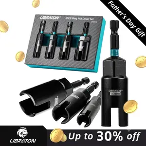 【Fathersdaygift】Libraton Wing Nut Driver 4PCS, Wing Nut Driver Bit, 1/4” Hex Shank Wing Nut Driver Set 9mm 12mm 15mm 18mm, Nut Driver Set with EVA storage for Hook Bolt Installation, Wire Twisting outdoorfun Power Drill
