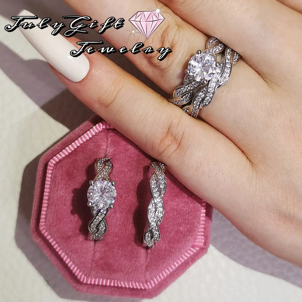 1.5ct Engagement Rings for Women Round Bridal Ring Sets Cubic Zirconia Wedding Band Twisting Infinity Pave Set Size 5-11