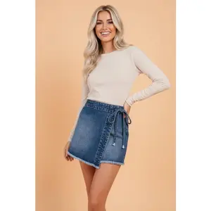 Adorable Denim Tie-Waist Wrap Skort