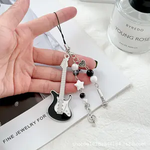 Guitar Mic Phone Strap Key Ring Bag Charms Beaded Guben Lanyard Cute Decor for Music Lovers